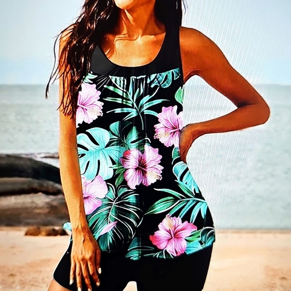 NWT Yraetenm SwimSuit Tankini & Boyshort Floral Blouson Tummy Control XL - Picture 3 of 7